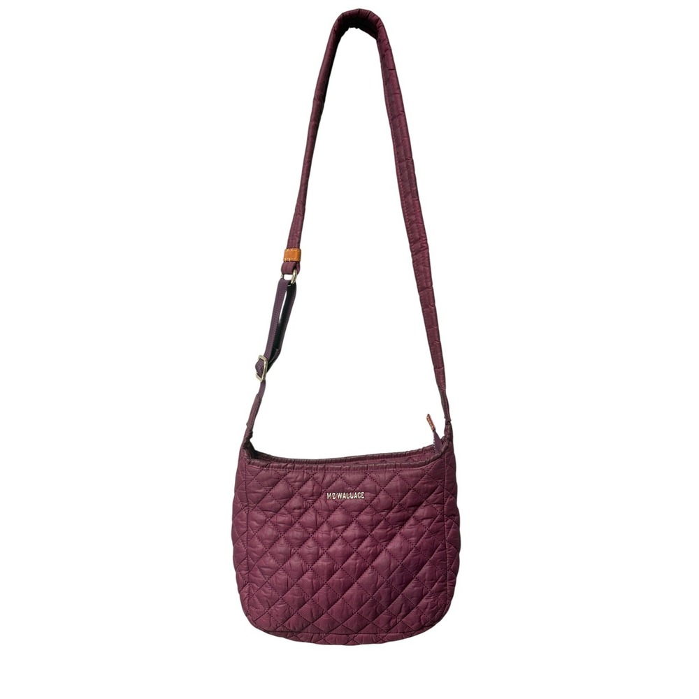 MZ Wallace Sutton Crossbody Bag Women Small Plum Purple Quilted Nylon Pouch